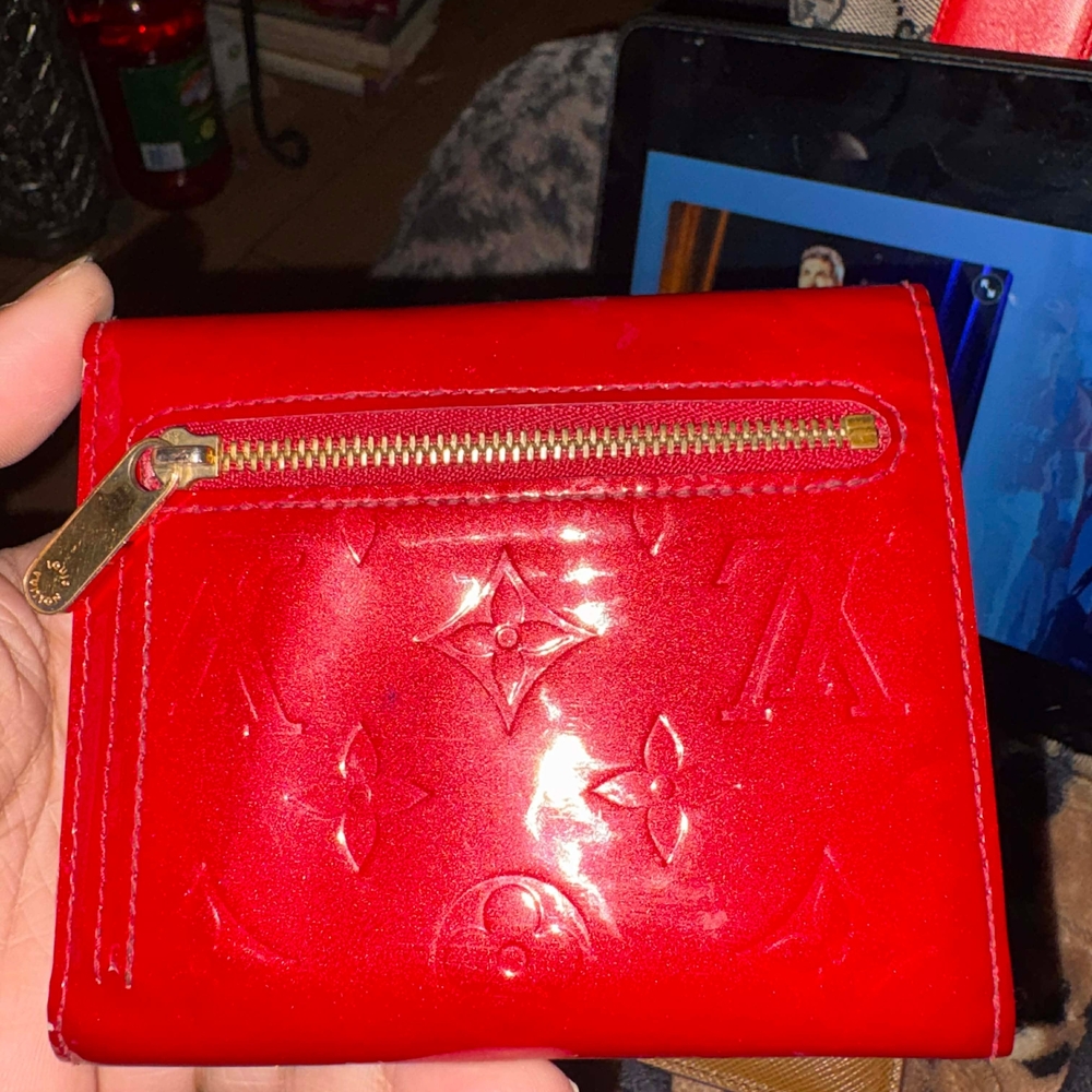 Louis Vuitton Red Patent Monogram Compact Wallet with Gold Zip